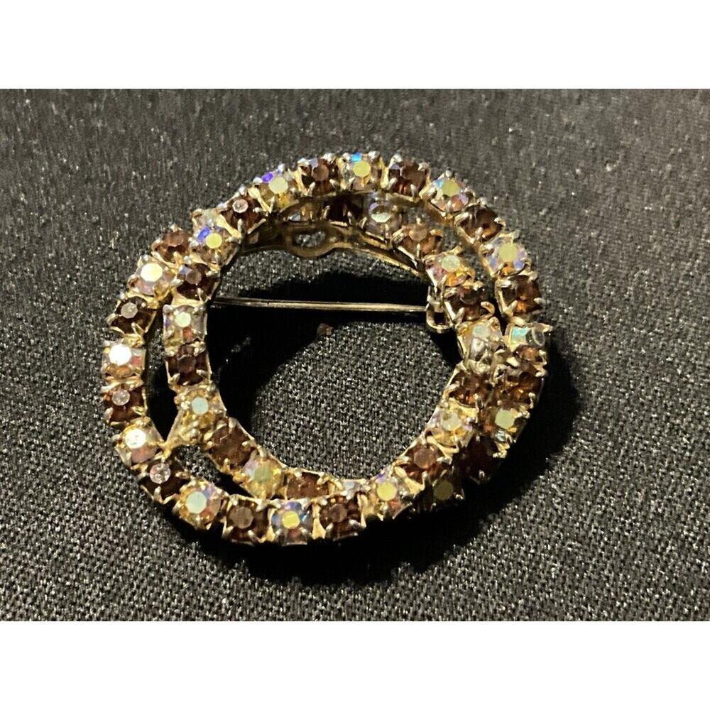 Vintage Interlocking Rhinestone A/B Circles Brooch